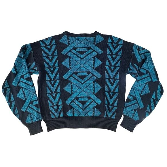 VTG Cosby Sweater Mens XL Blue Abstract Geometric Knit Pullover Crewneck 90s Y2K - Picture 2 of 14